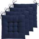 ELFJOY 4 Pack Chair Cushions for Dining Chairs 17x17 inch Seat Cushions for Kitchen Chairs Soft and Comfortable Square Chair Pads with Ties, Navy