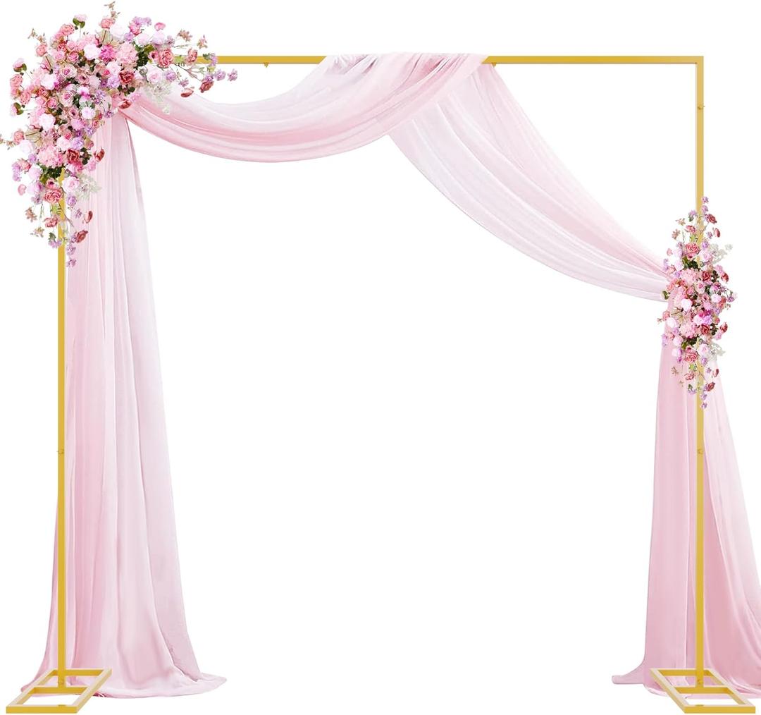 Wokceer 8x8FT Backdrop Stand Heavy Duty Pipe and Drape Kit with Base, Square Adjustable Backdrop Stand for Wedding Birthday Party Photo Booth Background Photography Exhibition Decoration (Gold)