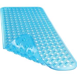 Yimobra Bathtub Mat Non Slip, 34.5"X15.5" Shower Mat with Strong Suction Cups & Drain Holes, Long Anti Slip Bath Tub Mat for Inside Shower, Machine Washable Fast Drying, Bathroom Essentials,Clear Blue