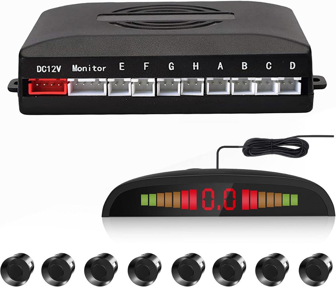 Car Reverse Parking Radar System with 8 Parking Sensors Distance Detection + LED Distance Display + Sound Warning (Black Color)