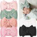 CLLOT 6 Pcs Baby Bows Headbands Nylon Hairbands Baby Girl Bows Hair Accessories for Newborn Infant Toddler Essentials (Avocado Series) (Light Colors)