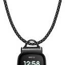 Stainless Steel Necklace Compatible with Fitbit Versa 4/Versa 3/Sense 2/Sense Necklace Clip Chain Pendent Adapter