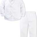 A&J DESIGN Baby Toddler Boys Gentleman Suit Set, 3pcs Outfits Shirts & Vest & Pants (18-24 Months, White Tuxedo)