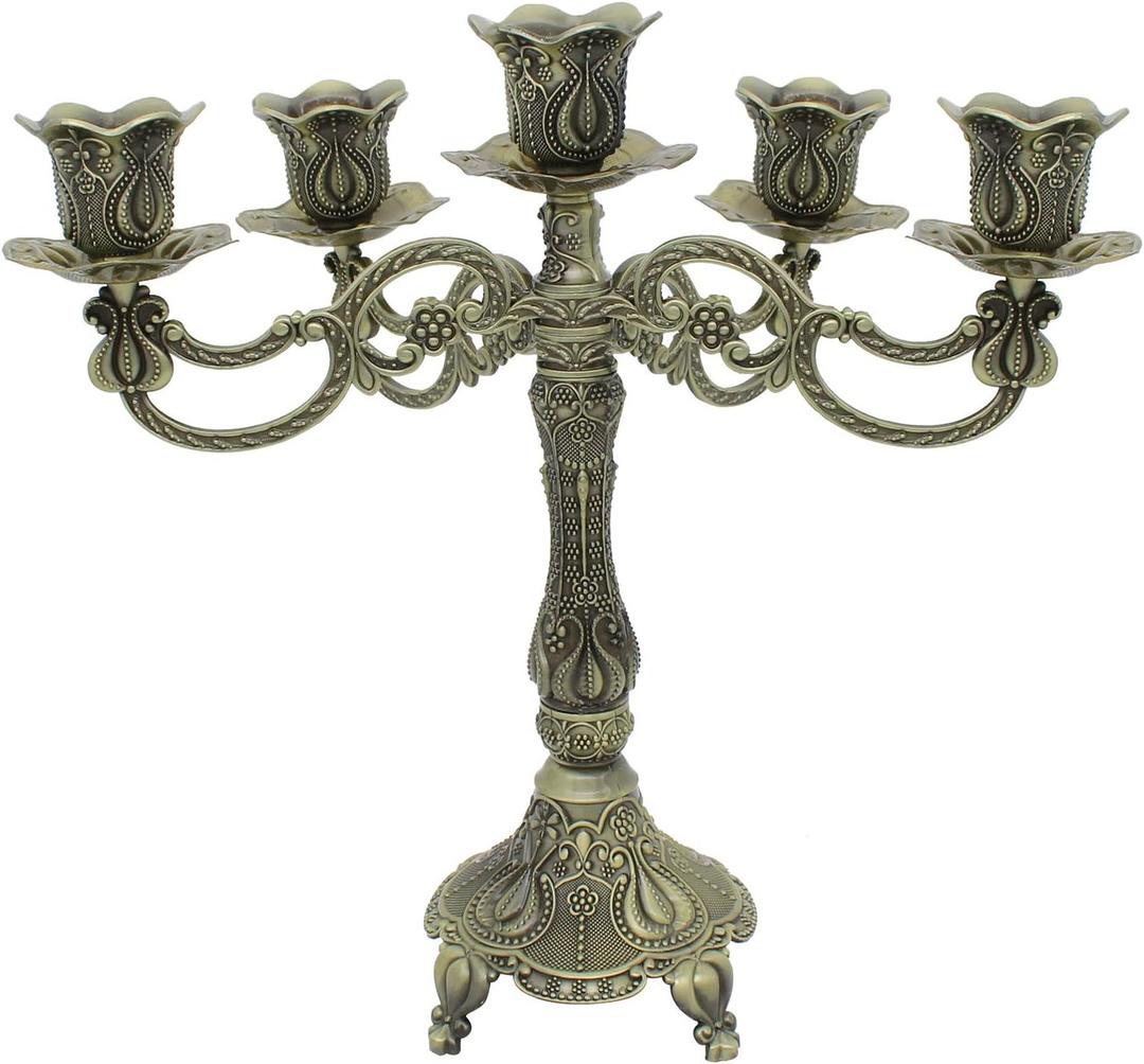 Metal Candelabra 5-Candle 10.1 Inch Tall Candle Holder Stick for Home Wedding Event and Party Festival,Bronze (Bronze-tulip Style)