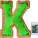 Wooden Letter Piggy Bank for Kids,9inch Kids Money Bank with LED Lights, Alphabet Coin Jar(A-Z), Birthday Gift for Kids, Toys for Boys and Girls(K)