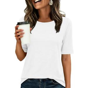 ANRABESS Womens Half Sleeve Tops Crewneck Shirts Basic Fit Tee Trendy 2026 Spring Summer Business Casual T-Shirts (White, XL)