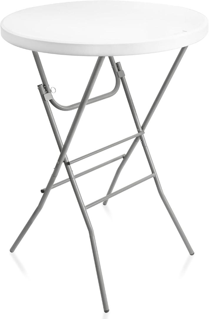 Byliable 32in Cocktail Table White High Top Folding, Portable Bar Height Folding Table Round with Removable Gray Legs, Indoor Outdoor Banquet for Parties, Commercial, Speech, Dining, 3243 in