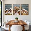 BINCUE Rustic Mountain Canvas Wall Picture Framed Mountain Wall Art Nature Landscape Artwork Boho Mountain Wall Decor Farmhouse Painting for Office Living Room Bedroom 16x24 Inches Set of 3