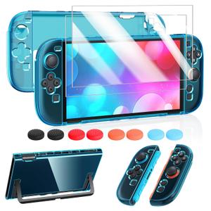 FYOUNG Protective Case for Nintendo Switch 2 2025, Slim Hard Shell for Switch 2 Accessories, Scratch & Shock Protection Cover with Screen Protector, 8 Thumb Grip(Translucent Blue, Switch 2 7.9inch)