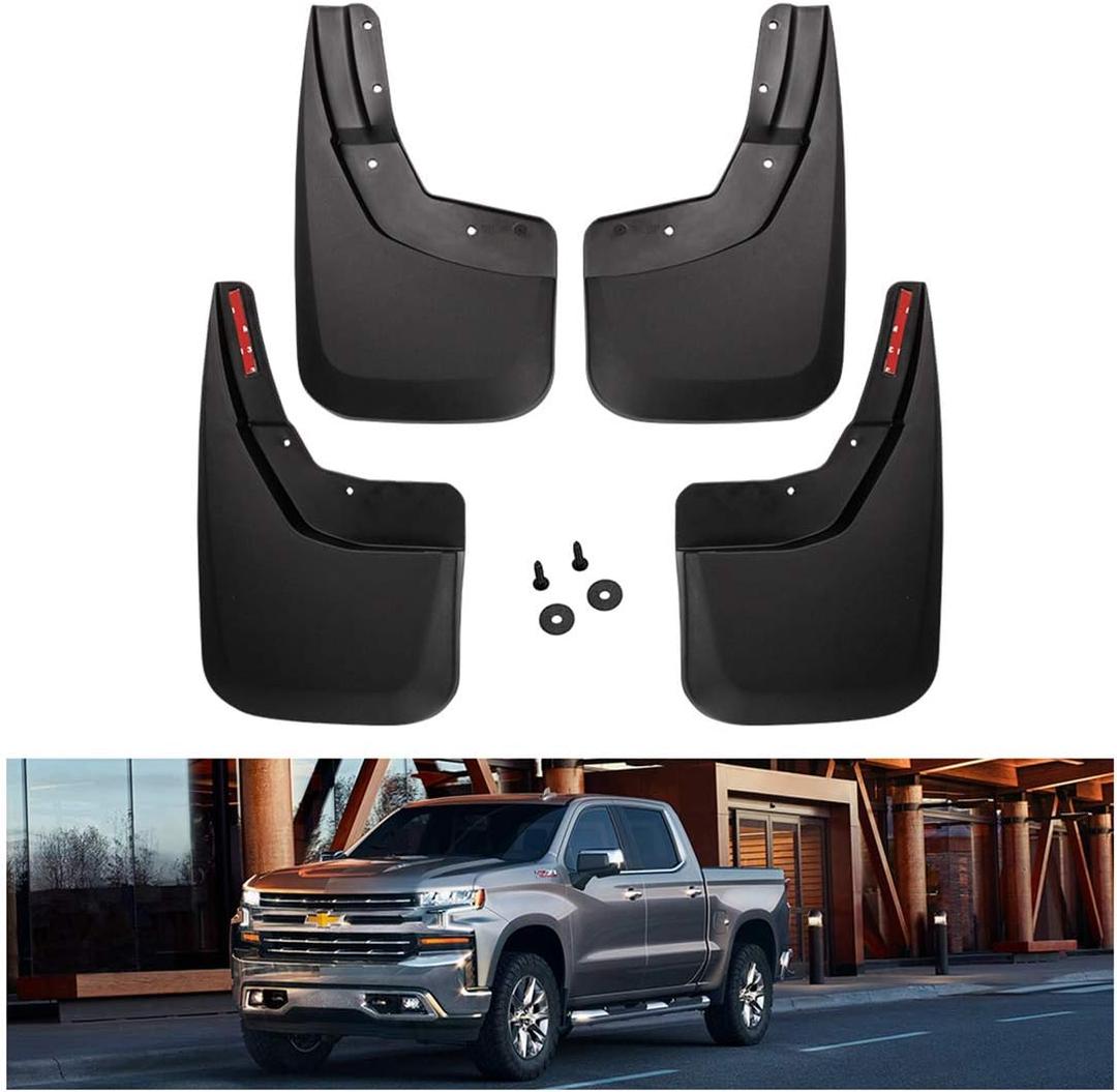 KIWI MASTER Mud Flaps for 2014-18 Chevy Silverado 1500 Accessories, 2019 Silverado 1500 LD, 2015-19 Silverado 2500/3500, Heavy Duty Mud Guards, Front & Rear Splash Guards, No Drill, 4 Pcs Set