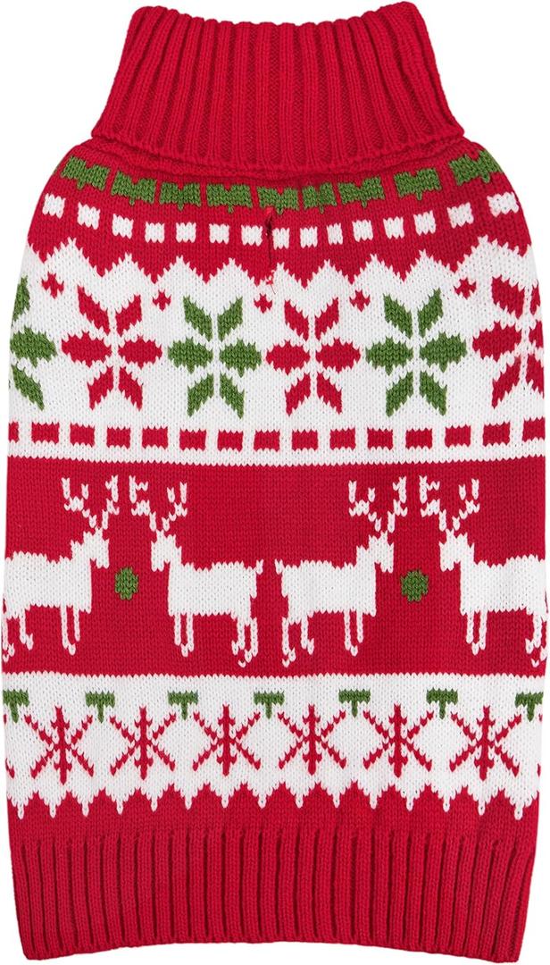 KYEESE Dog Christmas Sweater, Warm Turtleneck Dog Sweater for Small Dogs Boy Girl with Snowflake Reindeer Pattern, Winter Doggie Knitwear with Leash Hole, Soft Cozy Pet Clothes, Large (Large (11-19 Lbs))