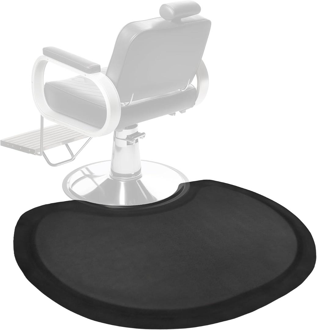 Anti Fatigue Semi Circle Salon Mat for Hair Stylist Anti-Slip Antique Series Salon & Barber Shop Chair Floor Mat (2.5' x 3.5' x 1/2'', Black), 42 x 30 inches