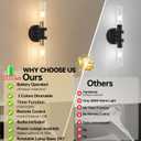Battery Operated Wall Sconces Set of 2, 330 Rotation 3000K-6000K Dimmable Wireless Wall Sconce with Clear Glass Black Gold 10400mAh USB Rechargeable Wall Lights with Remote Bulbs Included 2 Pack