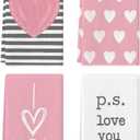 Artoid Mode Pink Heart Stripe I Love You Valentine's Kitchen Towels Dish Towels, 18x26 Inch Anniversary Wedding Decoration Hand Towels Set of 4