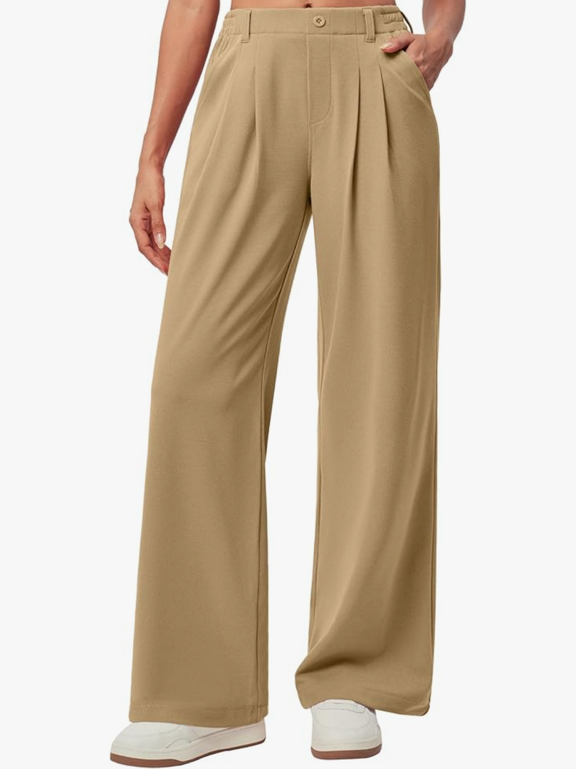 IUGA Wide Leg Pants Woman Pull on Stretchy Work Dress Pants High Waisted Business Casual Trousers Slacks Standard, Large,  32