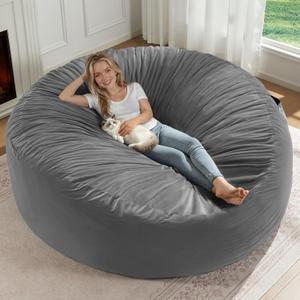 ZurNesfure Bean Bag Chairs for Adults 6FT Large Bean Bag Chair Memory Foam Filled Lazy Sofa with Removable Washable Cover Beanbag for Living Room Bedroom Dorm (Grey, Jumbo)