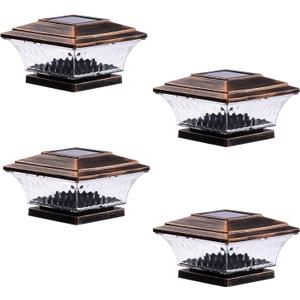 HUYIENO Solar Post Cap Lights Outdoor LED Lighting Deck Fence Cap Light Two Light Modes Warm White/Bright White Suitable for 4x4 Wooden Posts Brushed Copper 4PK