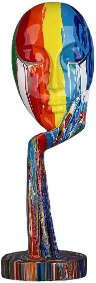 suruim Simple Creative Colorful Female Face Art Statue Thinker Sculpture Abstract Character Crafts Ornament Home Office Bedroom Living Room Study Decoration (Large 15.3x4.9x4.9in)