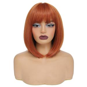 Ginger Bob Wig with Bangs for Women Short Orange Wigs Natural Fashion Synthetic Wig for Daily Halloween Cosplay Colorful Costume Wig Use 12 Inch