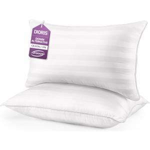 DIORIS Pillows Queen Size Set of 2 - Luxury Hotel Bed Pillows for Sleeping, Supportive Side Sleeper Pillow for Neck and Shoulder Pain Relief, Down Alternative Fill for Back, Stomach Sleepers