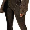 Voghtic Women's Sexy v Neck Bodycon Jumpsuit Distressed Long Sleeve Full Length Leggings Stretch One Piece Outfits (Large, Black)