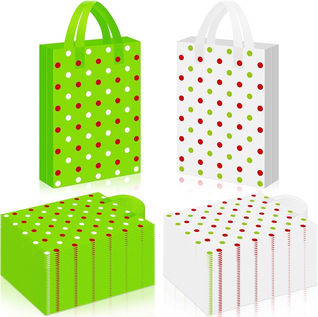 Thyle 100 Pcs Polka Dots Plastic Gift Bag with Handle 13.8 x 9.8 x 2.4 Inch Bulk Reusable Holiday Shopping Bags Treat Goodie Merchandise Bags for Party Favor Gift Wrapping and Business