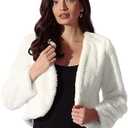 Allegra K Cropped Jacket for Women's Faux Fur with Pockets Long Sleeve Open Front Wedding Bolero Gowns Coat, XS