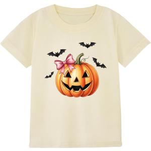 Boys Halloween Shirt with Cute Pumpkin, Ghost, Bat, and Dinosaur Graphics - Classic Crewneck Cotton Tee for Ages 2-7 Years (Yellow)