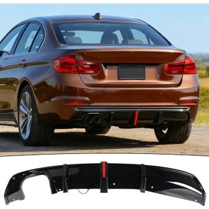 Rear Diffuser w/LED Light Fit for BMW 3 Series F30 LCI 2016 2017 2018 328i/ 330i/ 330e Accessories (Base/Regular Model Only) Replaced Rear Bumper Lower Lip Splitter Exterior Part Gloss Black