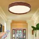 Dimmable LED Ceiling Light, 20 Inch 48W with Remote Control, 3000K-6500K,Round Walnut Color Flush Mount Ceiling Light，Modern Wood Grain Lamp, Suitable for Entryway, Bedroom and Living Room., 19.7 inches