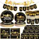 2 x 179Pcs Prom Decorations 2026 Prom Plates and Napkins 2026 Prom Send Off Decorations 2026 Black and Gold Prom Party Decorations with Prom Night Banner for Home