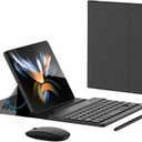for Samsung Galaxy Z Fold 7 6 5 Keyboard and Mouse, Portable Mini Bluetooth Keyboard with Leather Case and Capacitive Pen, 4 in 1 Set for Z Fold 6 Accessories,Black