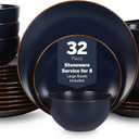 Stone Lain Brasa Modern Stoneware 32 Piece Dinnerware Sets, Plates and bowls Sets, Dish Set for 8, Blue