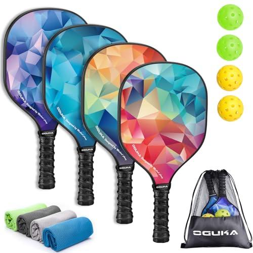 Oguka Pickleball Paddles,Lightweight Pickleball Paddles Set of 4, 2 Pickleball Balls, 4 Cooling Towels, Premium Pickleball Rackets for Beginners & Pros