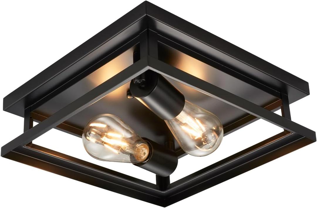 Hamilyeah Farmhouse Flush Mount Ceiling Light Fixture 2 Light, Hallway Ceiling Light Black, Kitchen Light Fixture Ceiling Mount, Simple Close to Ceiling Light Outdoor for Porch, Patio
