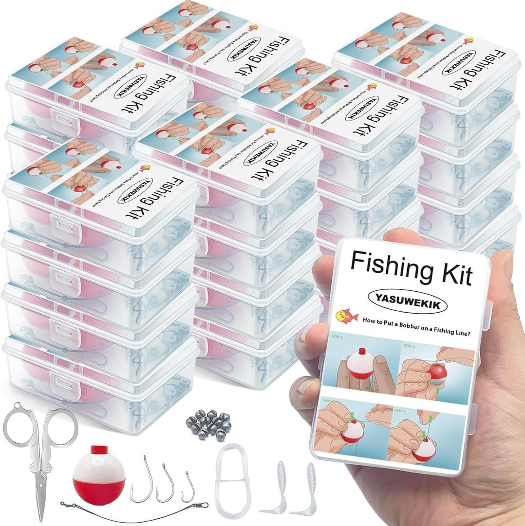 12 Pack Mini Fishing Kits Bulk Small Emergency Survival Fishing Kits Outdoor Compact Fishing Tackle Kits with Case for Beginner Christmas Shoebox Fillers for Age 9-14 Fishing Party Favors