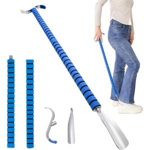 Fanwer Metal Long Shoe Horn with Dressing Stick - Shoe Horn Long Handle for Seniors, Disabled, Elderly | Adjustable Dressing Aid for Post-Surgery, Limited Mobility | Sock Remover & Shoe Helper Tool