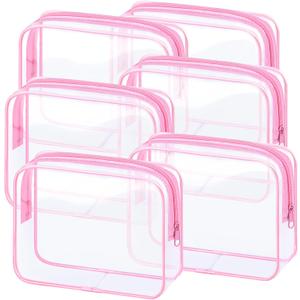 6 Pieces Clear Makeup Bags Bulk TSA Approved Toiletry Bag for Travel PVC Waterproof Clear Cosmetic Pouch with Zipper for Men and Women Carry-on Travel Essentials (Pink) (Medium)