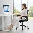 DUMOS Home Office Chair - Ergonomic Mid Back Mesh Desk Chair with Lumbar Support & Rocking Mode, Height Adjustable with Fixed Armrest, for Computer, Gaming, Meeting, 360 Swivel, Black
