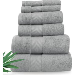 Alusa Home Ultra Soft & Plush Viscose from Bamboo Bath Towels - 700 GSM Luxury Bath Towels - 6 Piece Set - Super Absorbent & Quick Drying (Pewter Grey), 6pc Towel Set