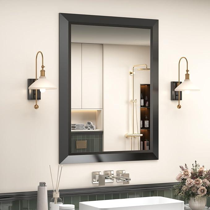 SMIROR 28x36 Matte Black Bathroom Vanity Mirror for Over Sink