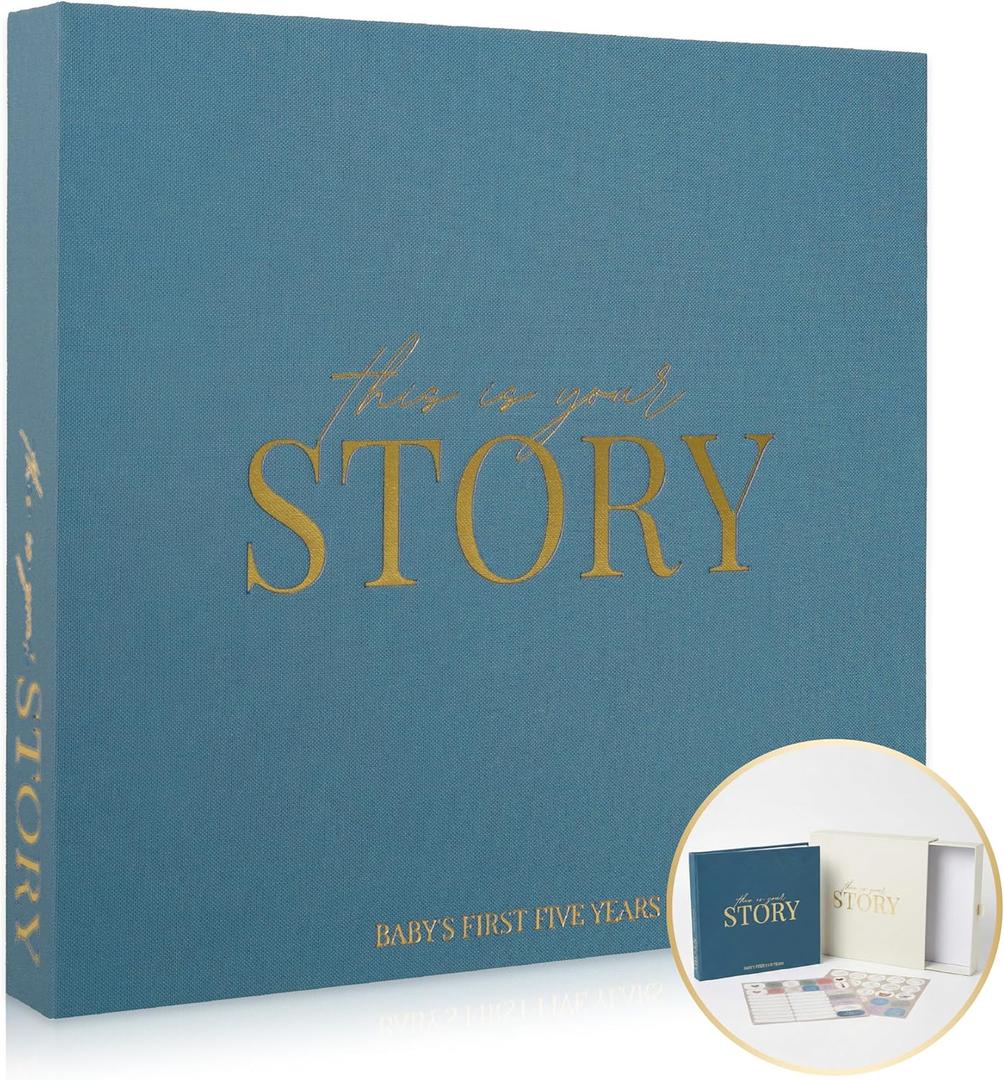 Baby Memory Book & Baby Keepsake Book to Record Baby's Milestones and Photos for Newborn Girl or Newborn Boy, Gender Neutral, Scrapbook Album, First 5 Year Journal Includes Stickers & Keepsake Box