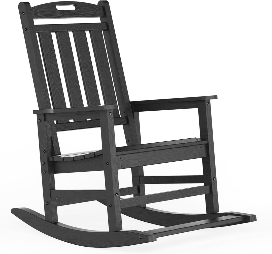 LOUNZY Outdoor Rocking Chair, HDPE Patio Rocking Chair with Footboard for Adults, All Weather Heavy Duty Front Porch Rocker, Grey (Set of 1)