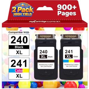 PG-240 XL/CL-241 XL Ink Cartridges Replacement for Canon 240XL 241XL Combo Pack 240 241 for Canon PIXMA MG3620 TS5120 MG3520 MG3600 MG3220 MX472 Printer (1 Black, 1 Tri-Color, 2 Pack)