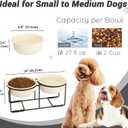 Ceramic Elevated Dog Bowl Set - Raised Food and Water Bowls with Metal Stand - Double Pet Dishes for Small and Medium Dogs - 2 Cups - 27 fl oz - Beige