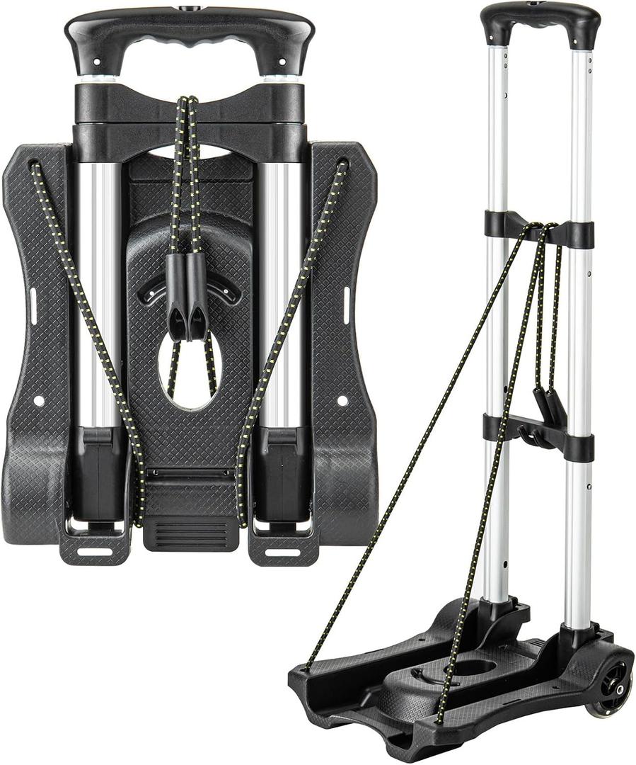 Vsaikeo Small Folding Hand Truck Dolly with 2 Wheels, Lightweight Aluminum Foldable Luggage Cart, Collapsible Cart Portable Dolly for Airport Travel Moving Use