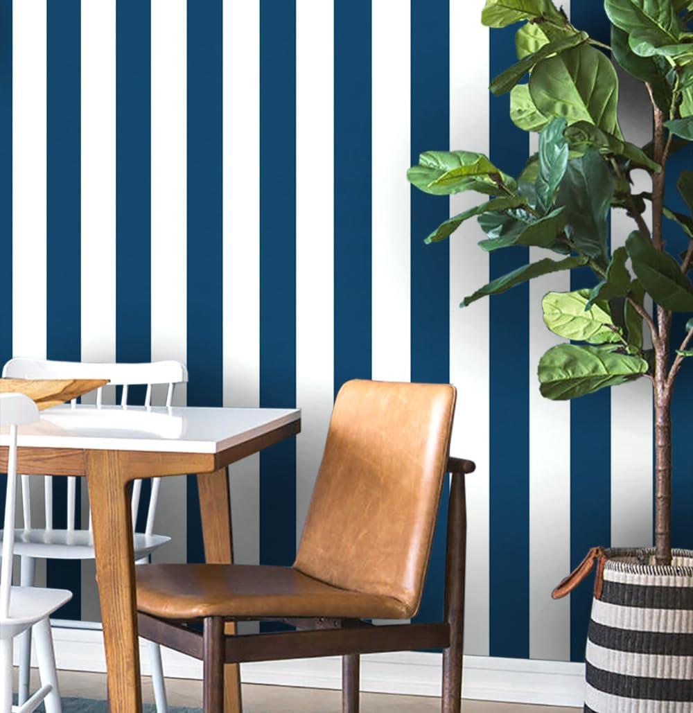 3 x Guvana 118"x17.7" Blue and White Striped Contact Paper Navy Blue Peel and Stick Wallpaper Modern Removable Wallpaper Self-Adhesive Wall Paper for Accent Wall Countertop Shelf Drawer Decor