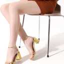 Strappy Heels for Women Block Chunky Heels Open Square Toe Ankle Strap Buckle Sandals Dress Party Shoes, Size 7