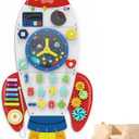 BlueWood Wooden Wall Busy Board Panels, Toddler Learning Activity Center, Montessori Philosophy Sensory, Educational Toys, Conducive to All-Round Development - Rocket