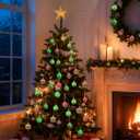 12 Pcs Christmas Tree Decorations, 1.18 Inch Christmas Ball Ornaments Glittering Plastic Hanging Decorations, Elf Balls Swirl Candy Cane Peppermint Red and Green Balls for Xmas Tree